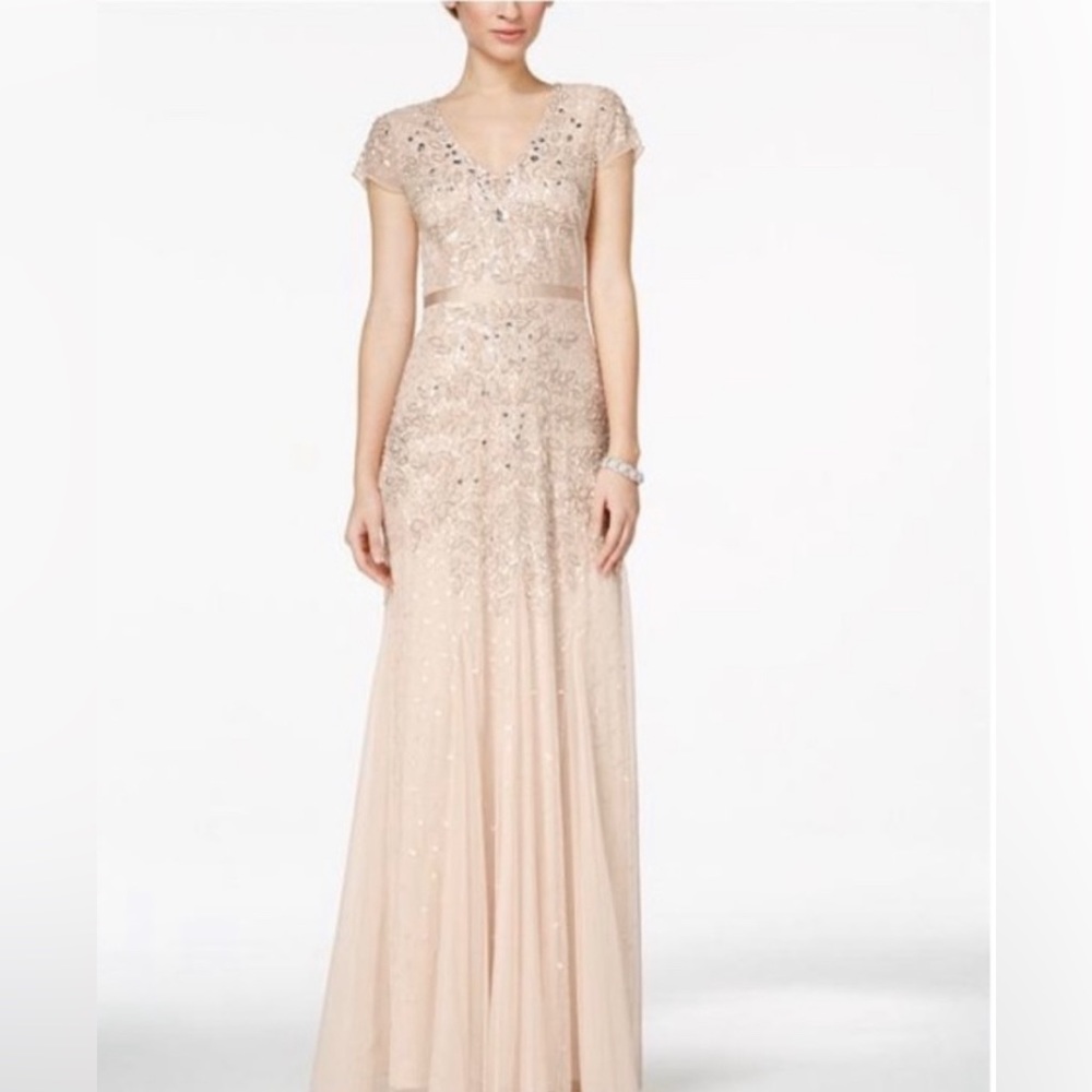 Adriana Papell cap sleeve almond gown